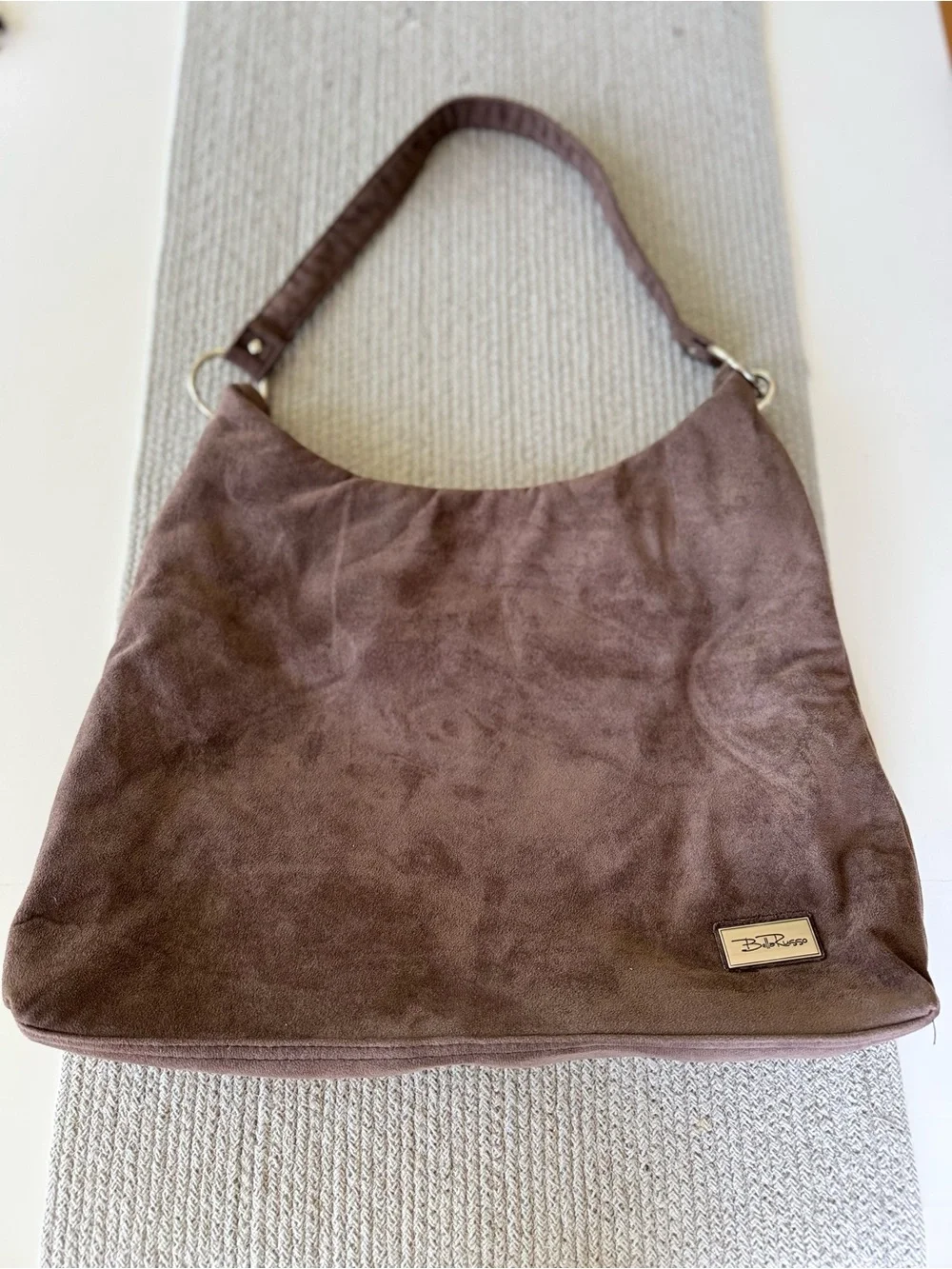 Bella Russo Taupe Brown Faux Suede Hobo Shoulder Bag Silver Accents